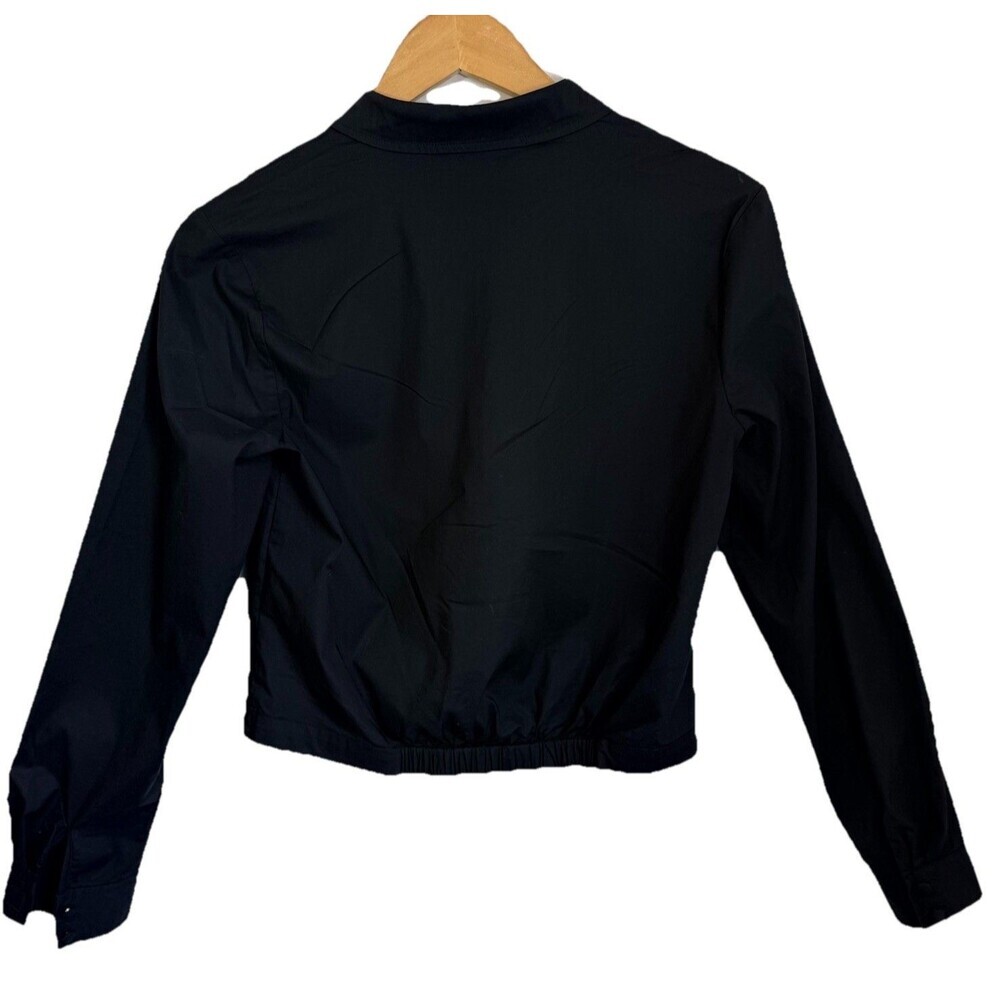 Bebe Black Shirt Small Cotton blend Button Front Twist Cropped Sharp Fitted - Picture 2 of 11